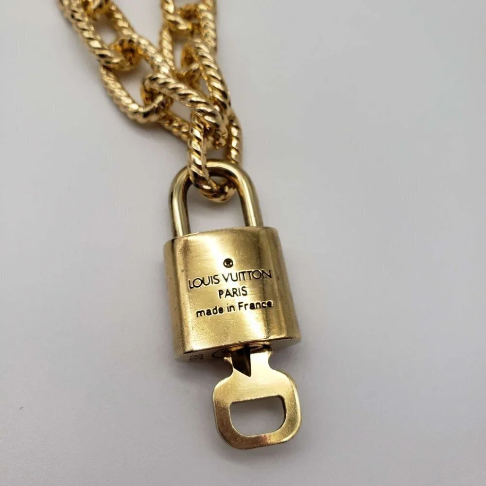 Authentic Louis Vuitton Lock and Key Gold Color with Gold Plated Chain Necklace - Picture 2 of 10